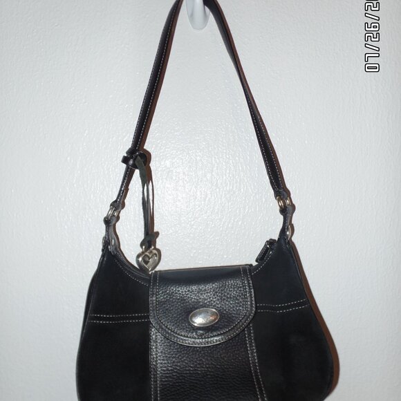 Brighton Black Leather and Suede Handbag Very Nice Condition Burgundy Interior - Picture 10 of 16